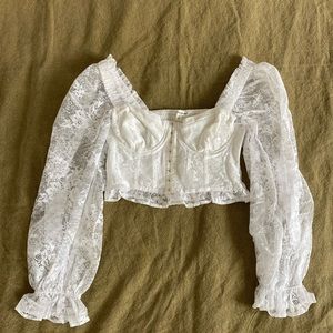 For Love & Lemons White Lace Corset Top